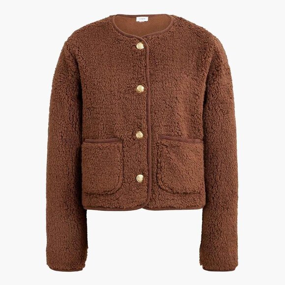 NWT J. Crew Sherpa Lady Jacket in Cocoa size L - Picture 1 of 13